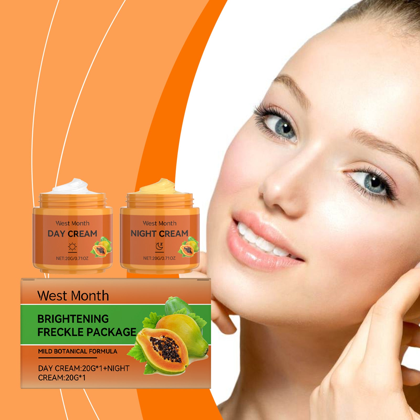 West&Month Papaya Facial Cream, Lightens And Improves Facial Hydration, Moisturizes, Brightens And Softens Skin
