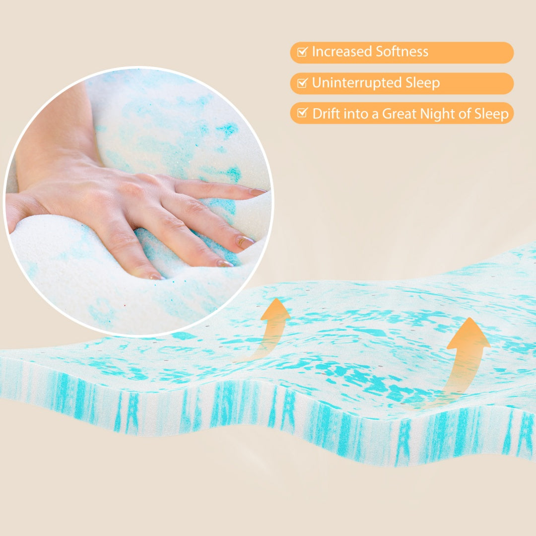 Memory Foam Mattress Topper With Cooling Gel, Pressure Relief & Breathable Comfort Bed Topper