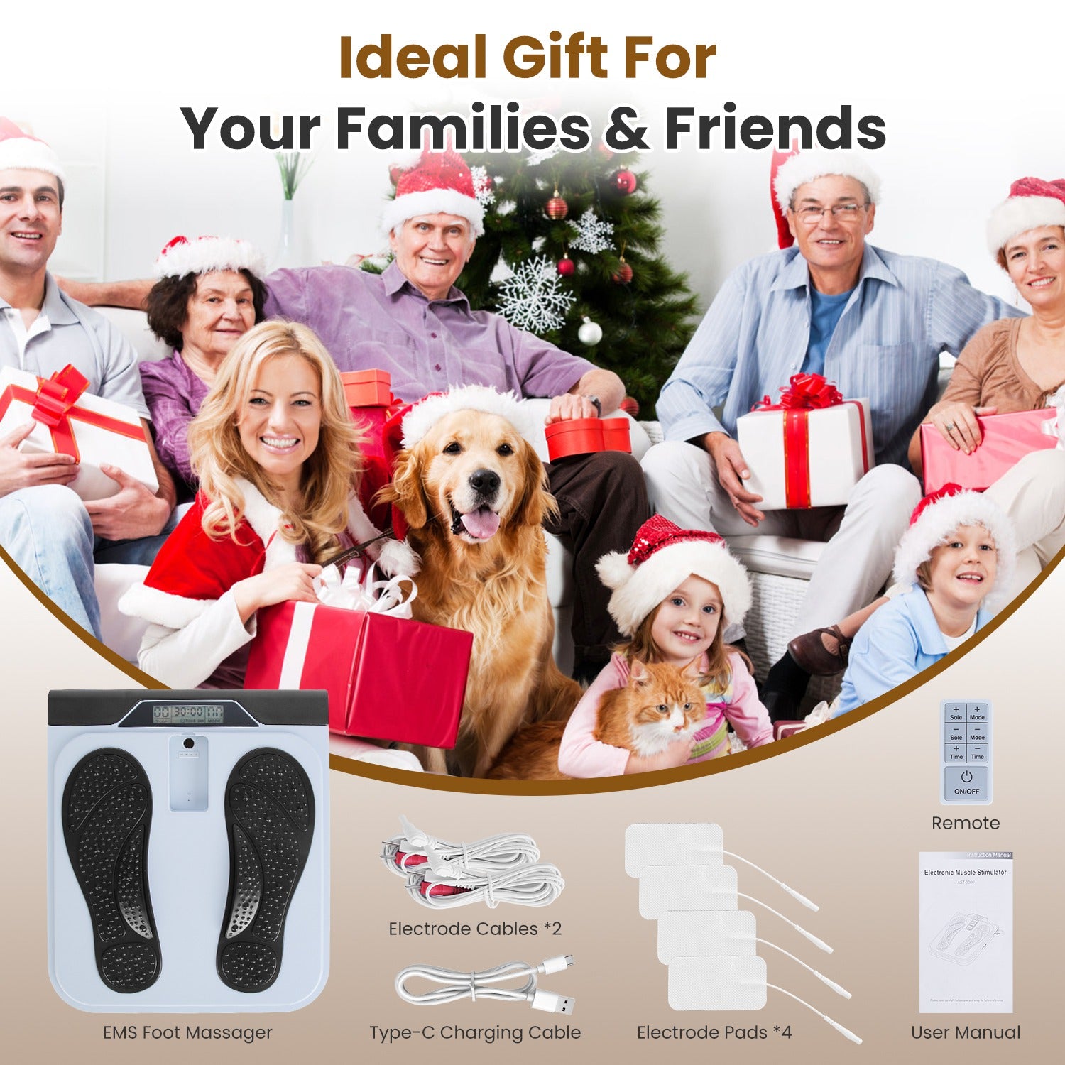 1Pc Rechargeable EMS Foot Massager For Neuropathy TENS Stimulator With 10Modes 50Intensities Remote Control For Muscle Relaxation Cramps Circulation Gift For Dad Mom