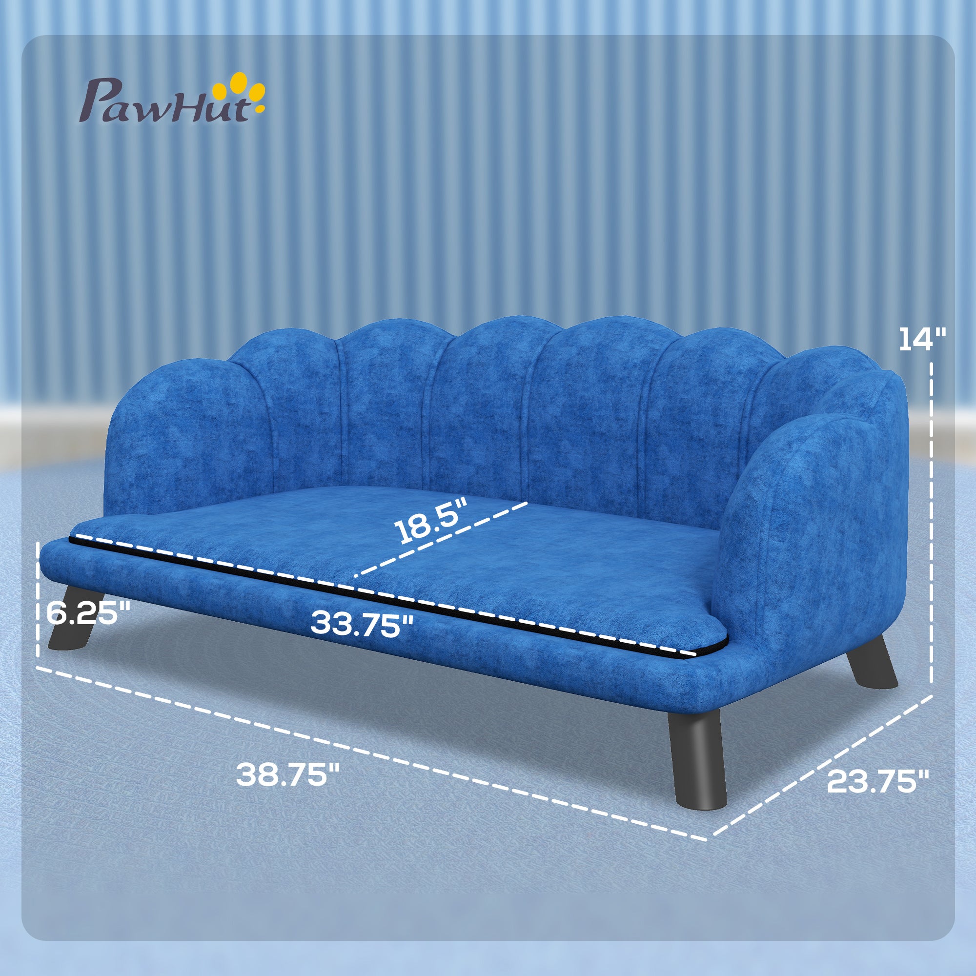 Pearl Design Pet Sofa for Medium and Large Sized Dogs, Pet Bed with Cushion and Solid Wood Legs, Dark Blue