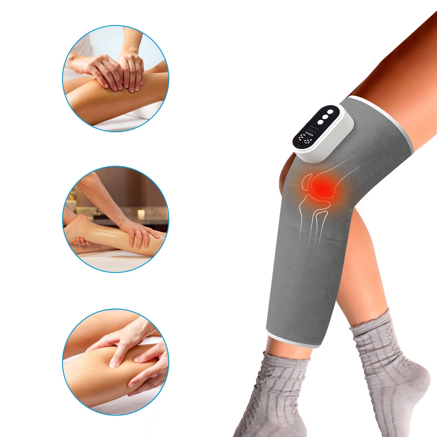 1Pc Cordless Leg Massager Air Compression Massager With Heat Thigh Knee Calf Massager With 3 Modes Adjustable Wrap For Pain Relief