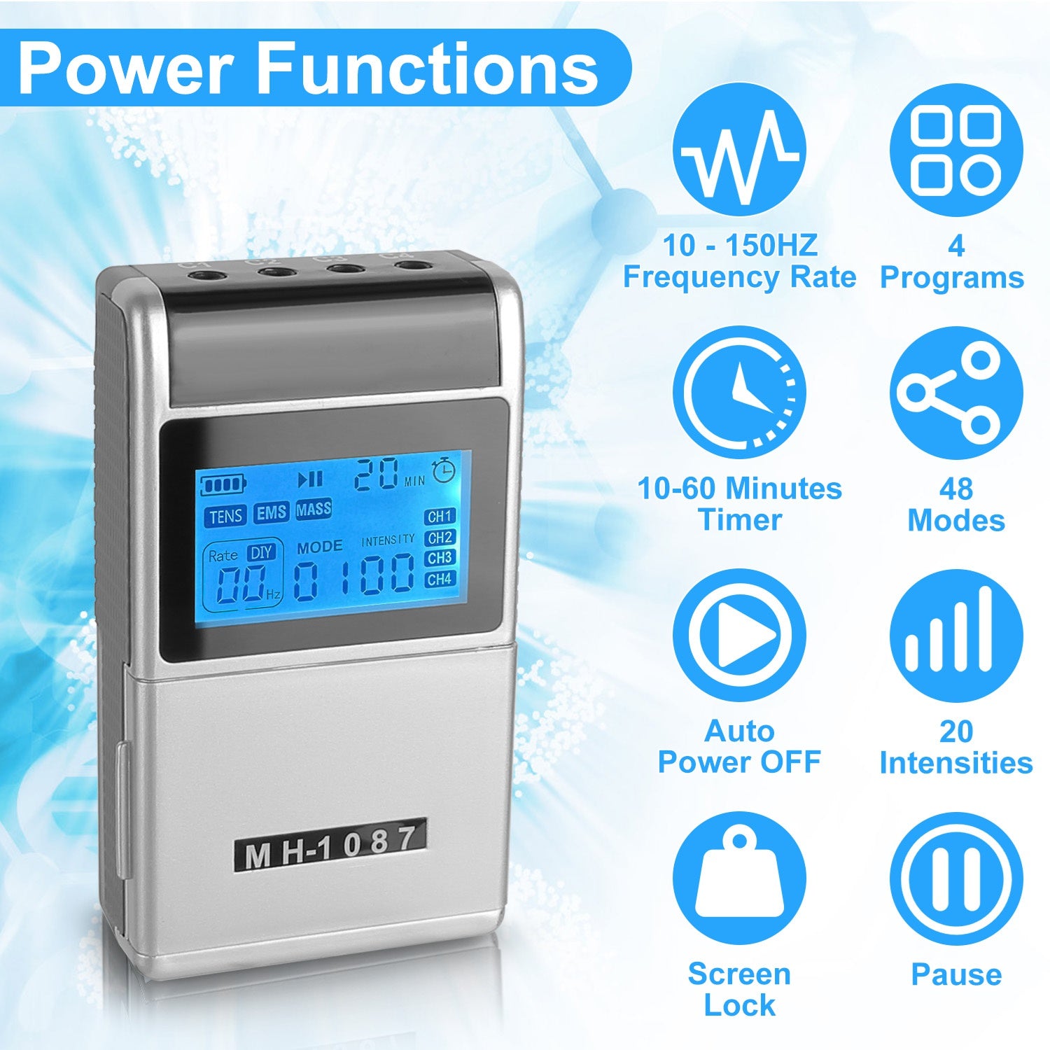 1Pc 4 Channel TENS Unit Muscle Stimulator Rechargeable Digital TENS Muscle Massager With 48 Modes 20 Intensity Levels 8 Pads Timer For Valentines Gift