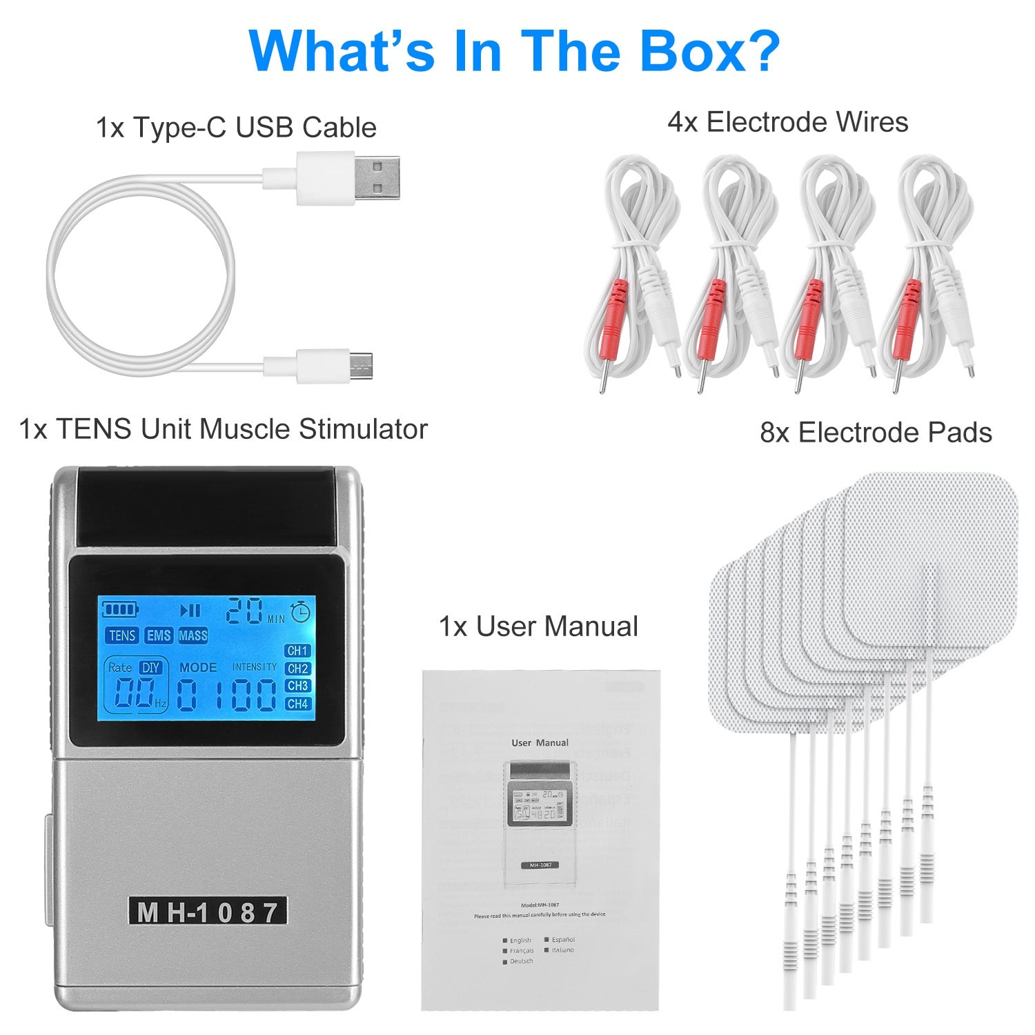 1Pc 4 Channel TENS Unit Muscle Stimulator Rechargeable Digital TENS Muscle Massager With 48 Modes 20 Intensity Levels 8 Pads Timer For Valentines Gift