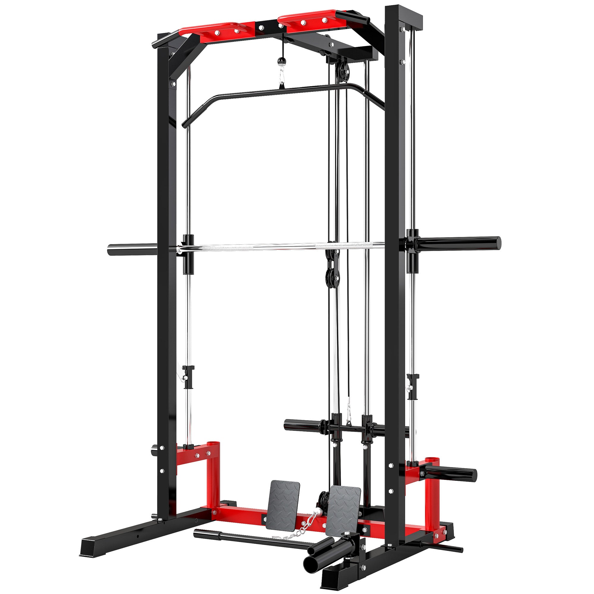 Smith Machine Power Rack with Pull Up Bar, Lat Pull Down System, Landmine, Squat Rack, Barbell Bar, for Home Gym