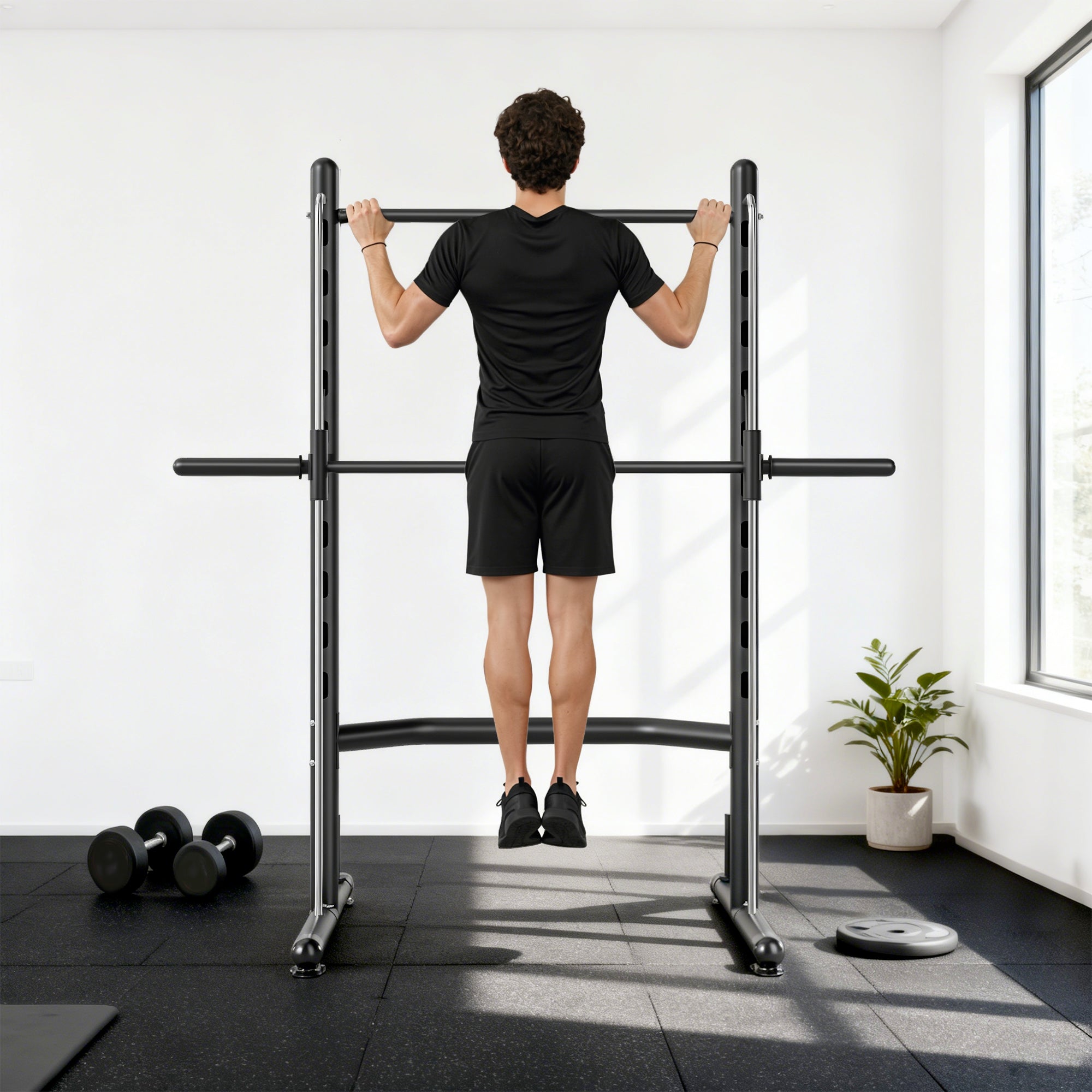 Squat Rack with Pull Up Bar and Barbell Bar Adjustable Bench Press Multi-Function Weight Lifting Half Rack Black