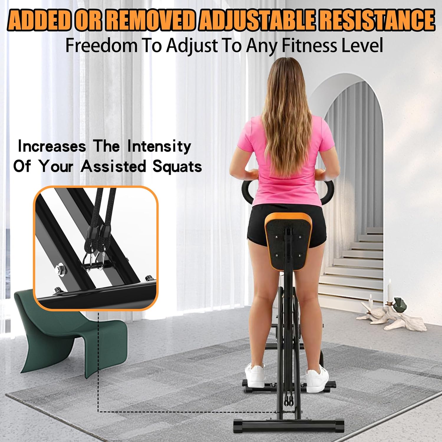 Squat Machine For Home, Assist Trainer For Glutes Workout Foldable With Resistance Bands, For Botty Glutes Butt Thighs, Ab Back Leg Press Hip Thrust For Home Gym Fitness-Black