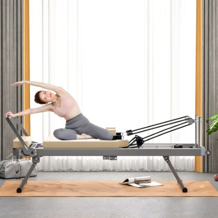 Pilates Reformer Machine For Home Gym Workout, Foldable Pilates Equipment With High Strength Alloy Springs For Beginners, Up To 330lbs