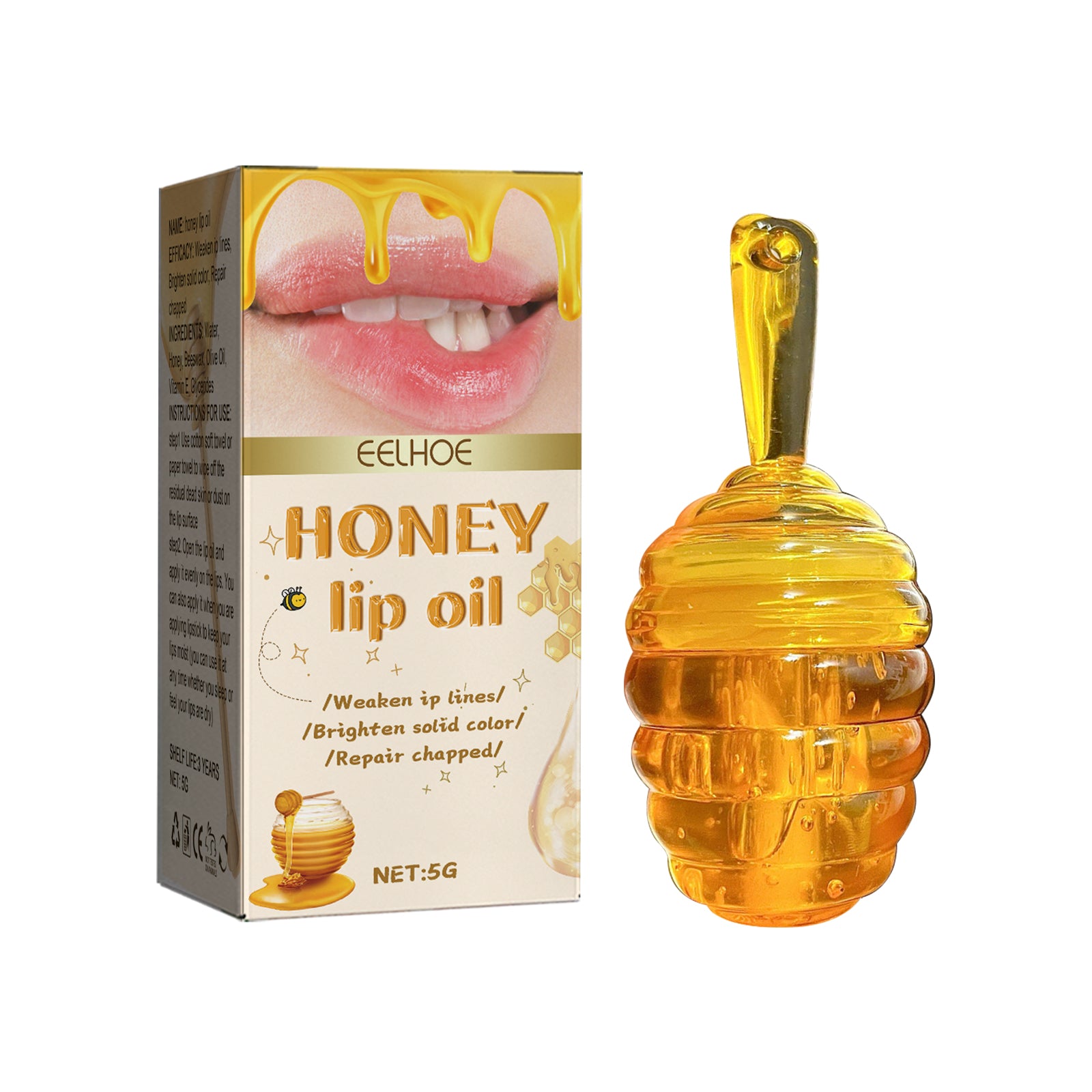 EELHOE Honey Lip Oil, Reduces Lip Lines, Prevents Cracking And Peeling, Moisturizing Lip Care Oil.