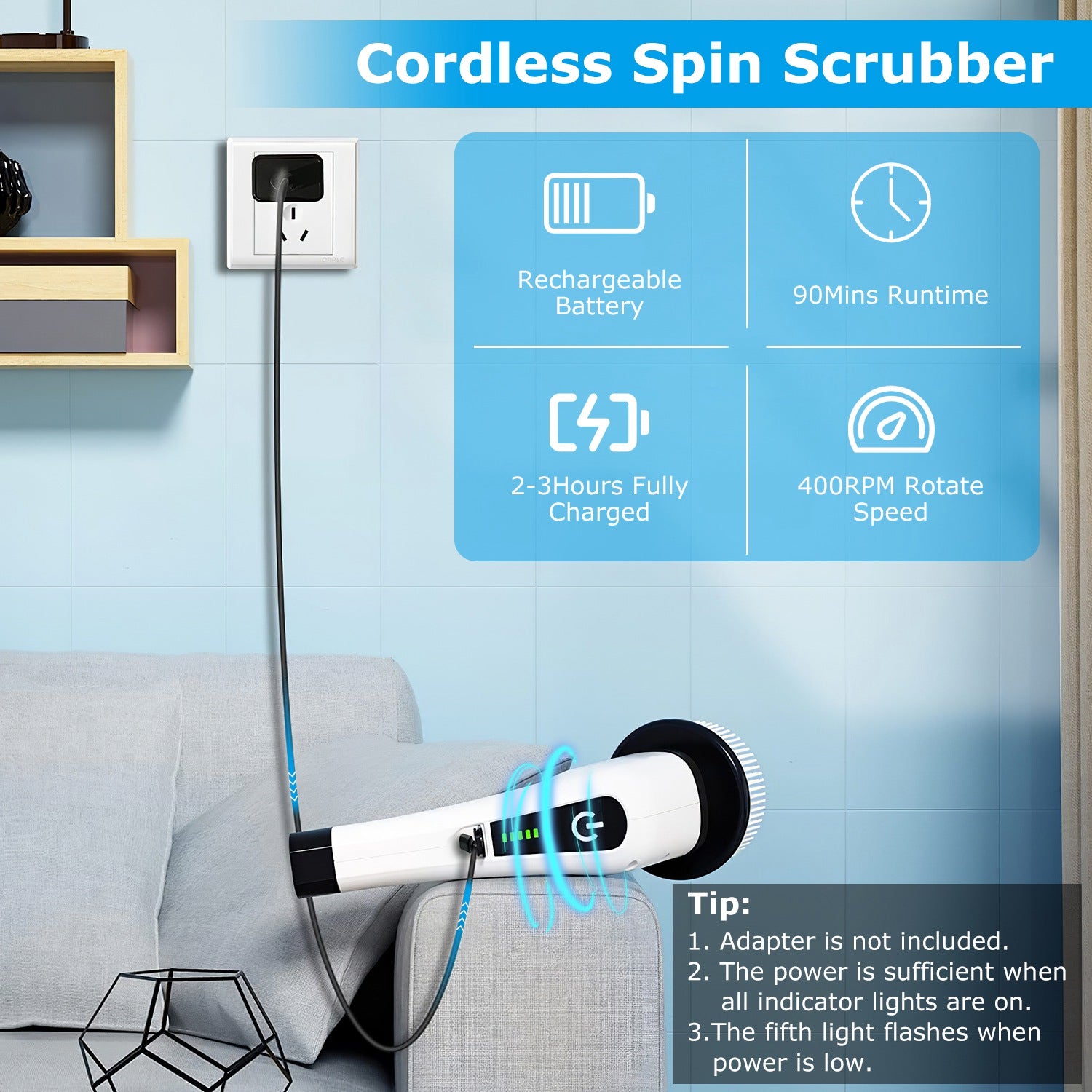 Cordless Electric Spin Scrubber – Powerful Bathroom & Tile Cleaning Brush with 8 Heads