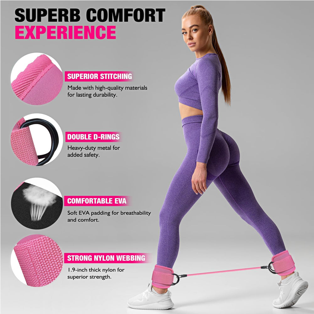 Ankle Resistance Bands With Cuffs For Women & Men,Adjustable Leg Workout Bands For Kickbacks, Booty Lift For Home Gym
