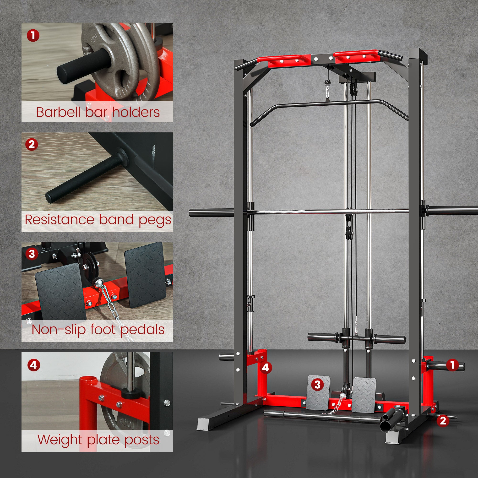 Smith Machine Power Rack with Pull Up Bar, Lat Pull Down System, Landmine, Squat Rack, Barbell Bar, for Home Gym