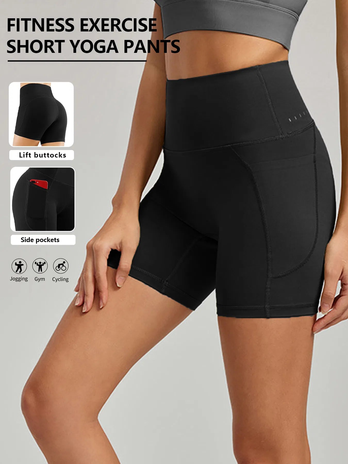 Plus Size Yoga Biker Shorts With Pockets High Waist, Tummy Control Gym Leggings