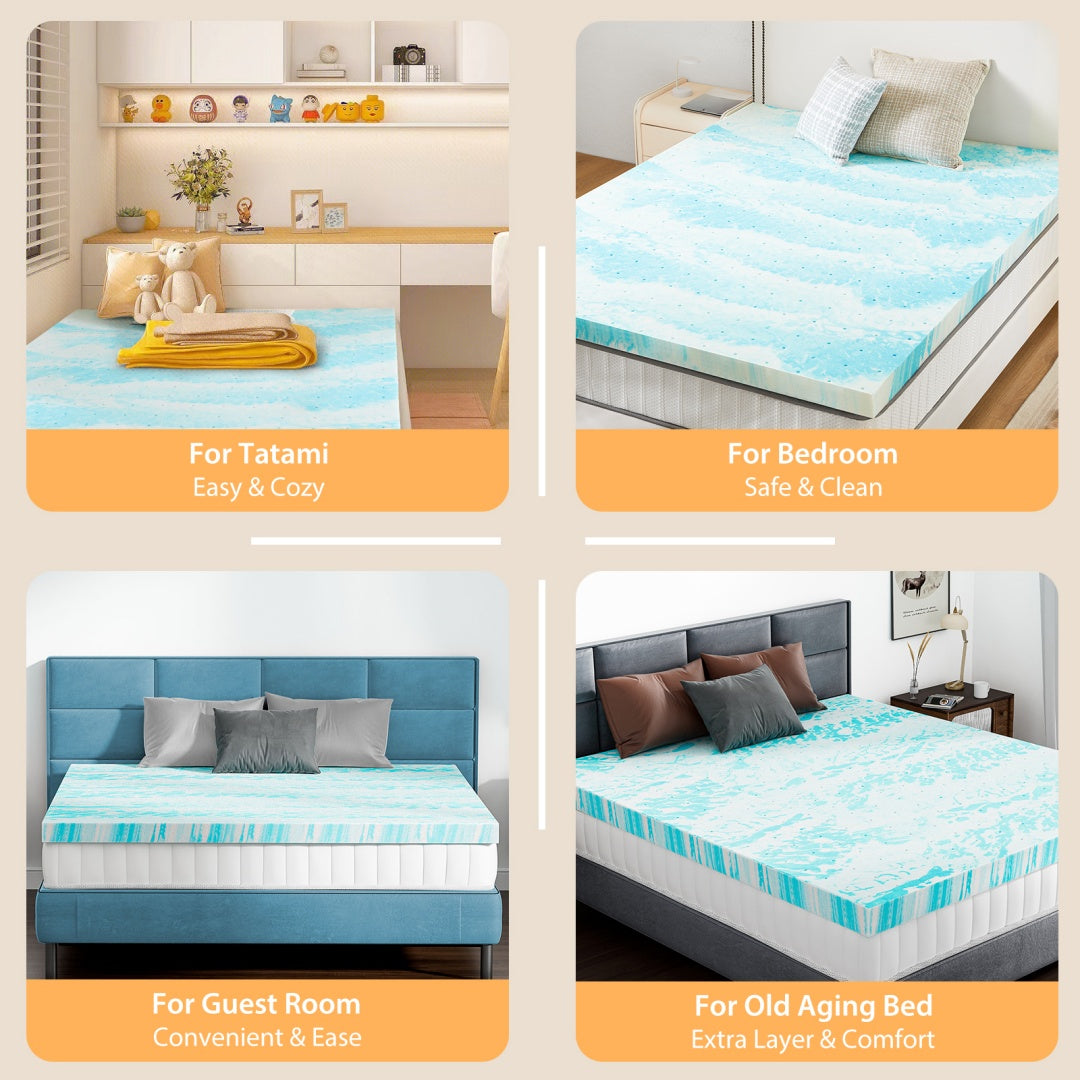 Memory Foam Mattress Topper With Cooling Gel, Pressure Relief & Breathable Comfort Bed Topper