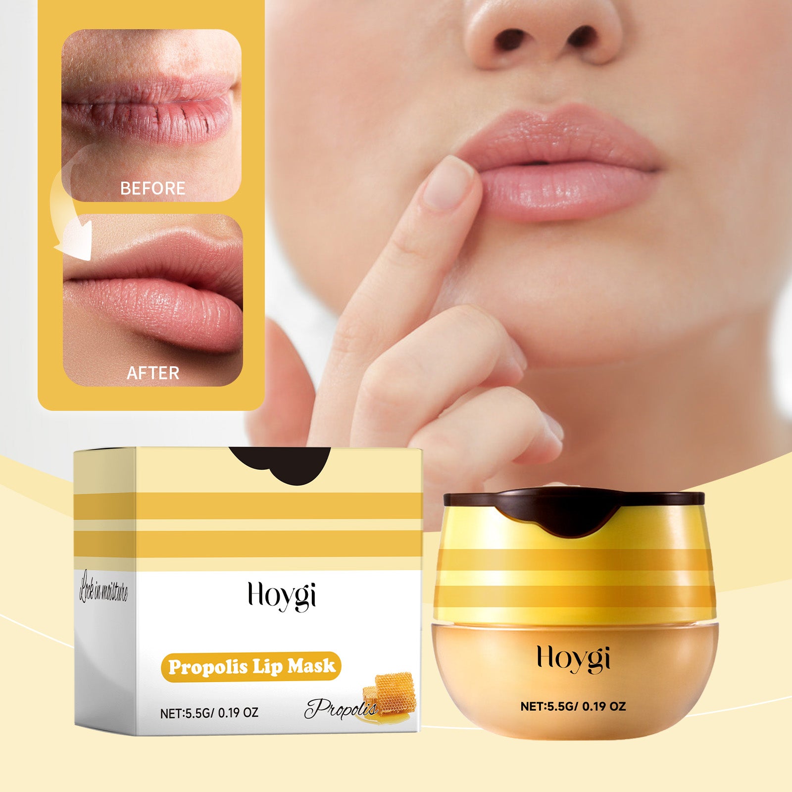 Hoygi Propolis Lip Mask, Fade Lip Lines, Anti-Crack Lip Balm Moisturizing Lip Care Lip Mask