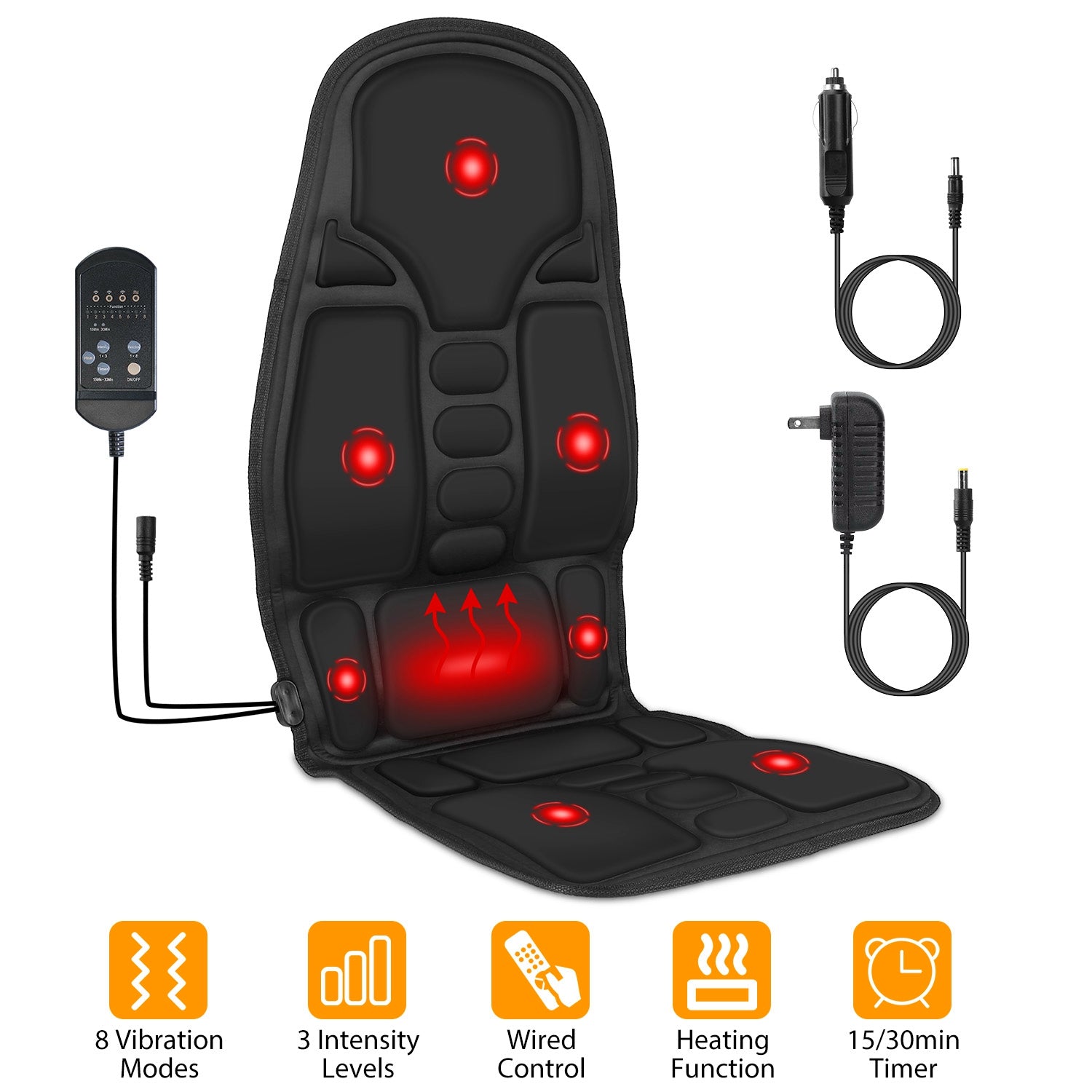 1Pc Back Massager Cushion Electric Massage Car Seat Cushion Chair Pad With Heating Function 8 Vibration Modes 3 Intensity Levels Fedex Shipping