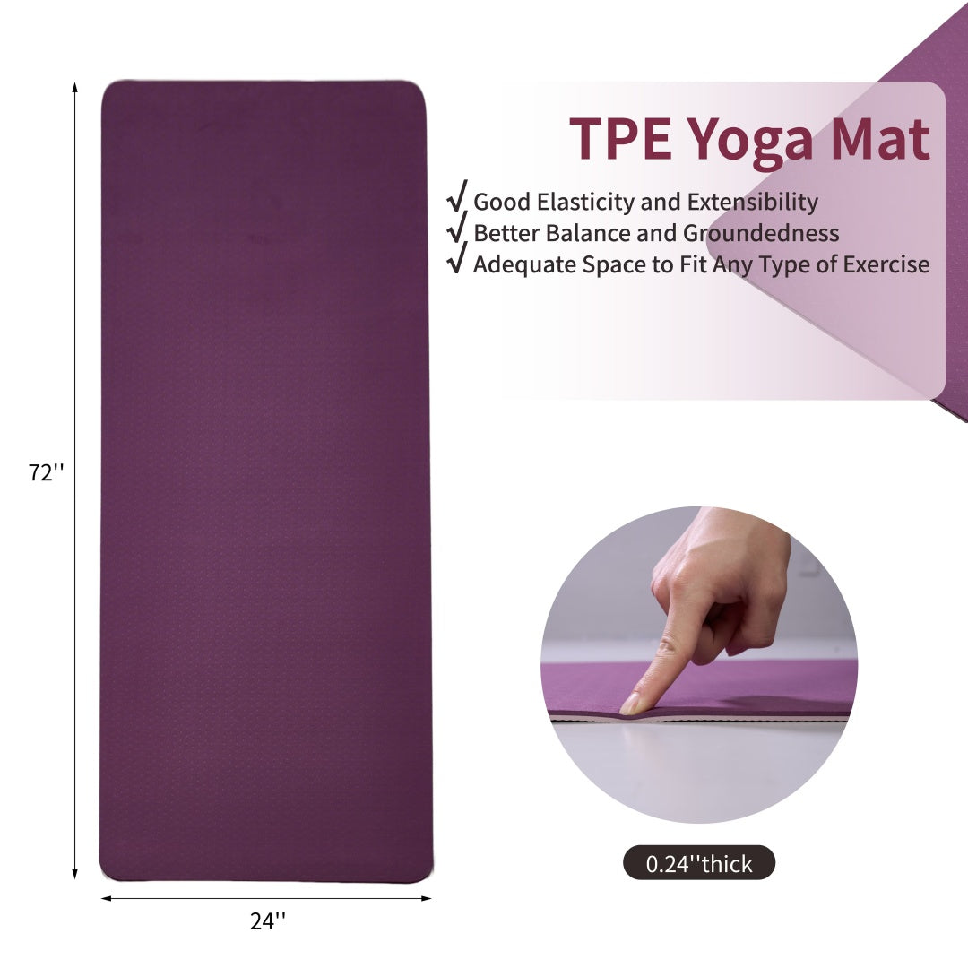 Yoga Mat, Exercise Yoga Mat With Non-Slip Design, Professional TPE Exericise Mat, 72X 24 Multi-Purpose Workout Mat For Women, Pilates Fitness And Floor Exercises