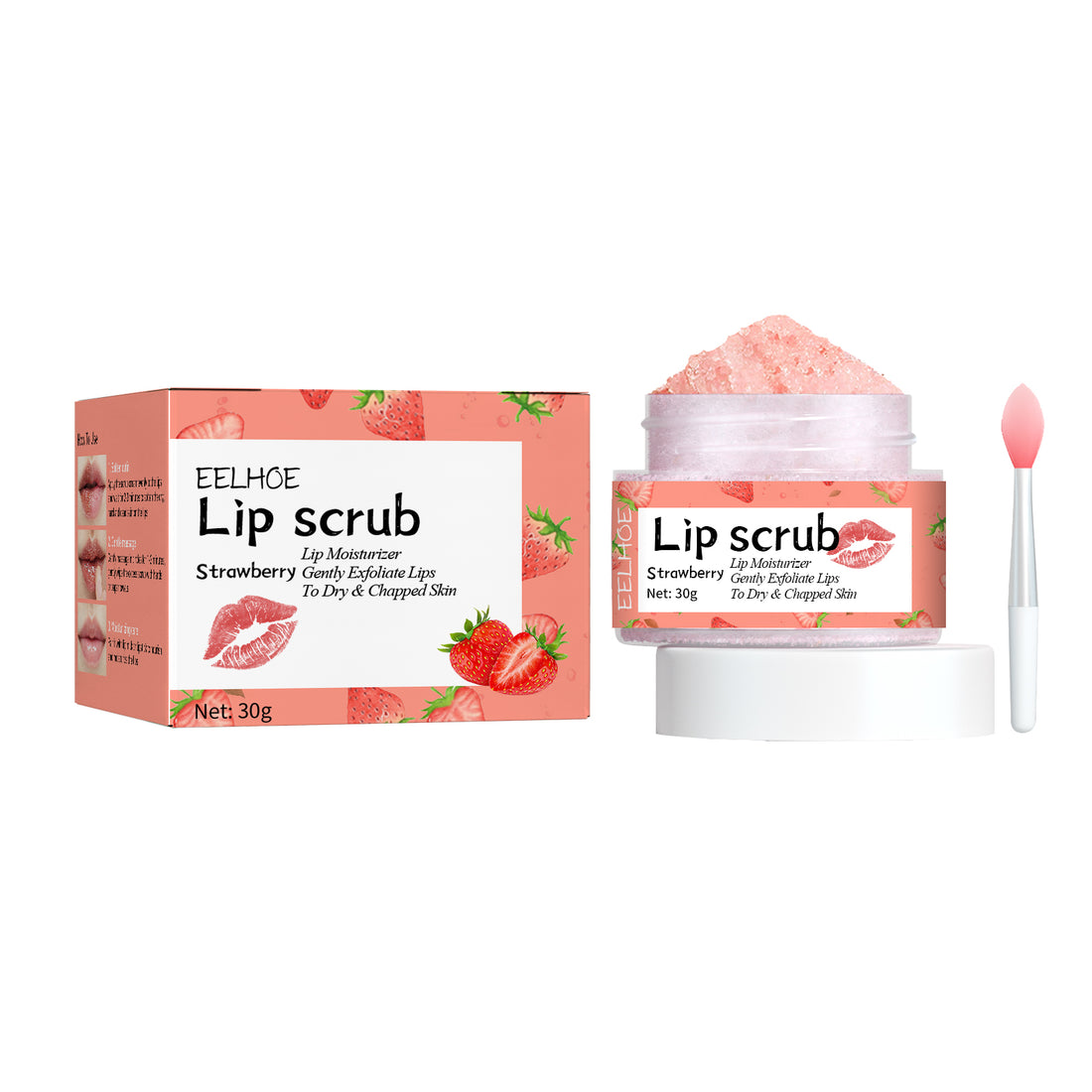 EELHOE Strawberry Lip Scrub, Moisturize Lips, Prevent Dry Crack, Moisturize Dead Skin, and Fade the Corners of Lips