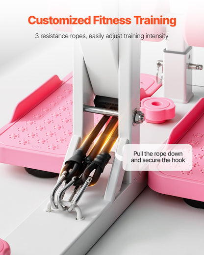 Deep Squat Machine, Adjustable Glutes Trainer Machine With 3 High-Strength Resistance Bands, Folding Core Leg &amp; Glutes Exercise Trainer, Push Up Workout Equipment At Home Gym, Pink + White