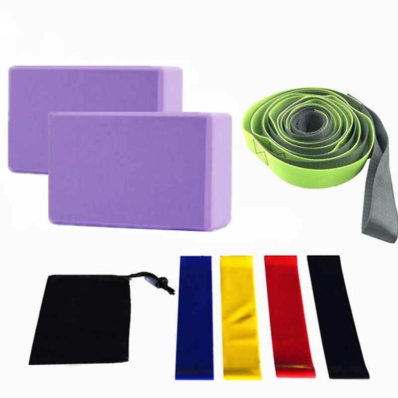Yoga Block Eight-piece Set Stretch Belt Brick Latex Pull Strap Black Buggy Bag