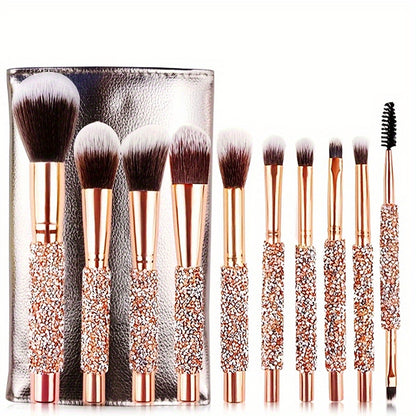 10Pcs Luxury Makeup Brush Set Diamond Rivet Handle Design Crystal Makeup Brush, For Face And Eye Makeup Brush Professional Foundation Concealer Eye Shadow Makeup Tool