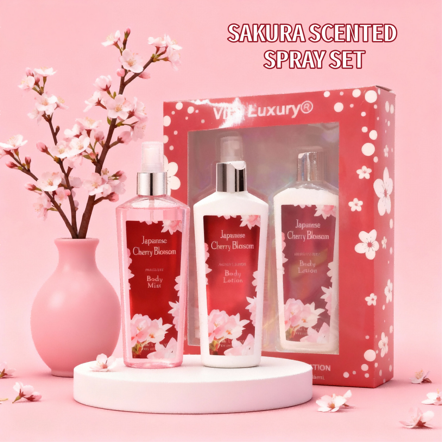 2 Pieces Sets, Body Lotion And Body Mist Set, Japanese Cherry Blossom 8 Oz, 236ml, Best Holiday Gifts.