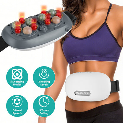 Stone Abdominal Massager - Dual Rotating Heads With 6 Red Lights, 5 Modes 3 Speeds 3 Heat Settings, 2500mAh Rechargeable, Adjustable Belt For Menstrual/Bloating Relief