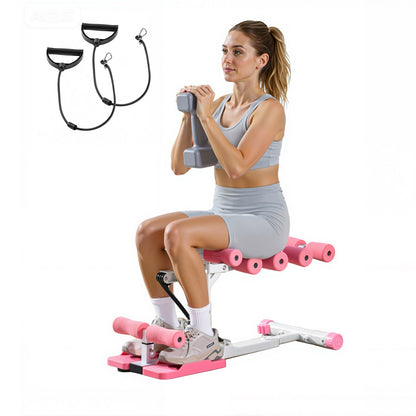 Deep Squat Machine, Adjustable Glutes Trainer Machine With 3 High-Strength Resistance Bands, Folding Core Leg &amp; Glutes Exercise Trainer, Push Up Workout Equipment At Home Gym, Pink + White