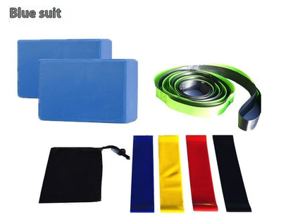 Yoga Block Eight-piece Set Stretch Belt Brick Latex Pull Strap Black Buggy Bag