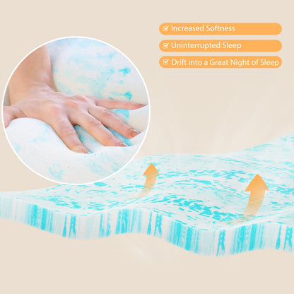 Memory Foam Mattress Topper With Cooling Gel, Pressure Relief &amp; Breathable Comfort Bed Topper