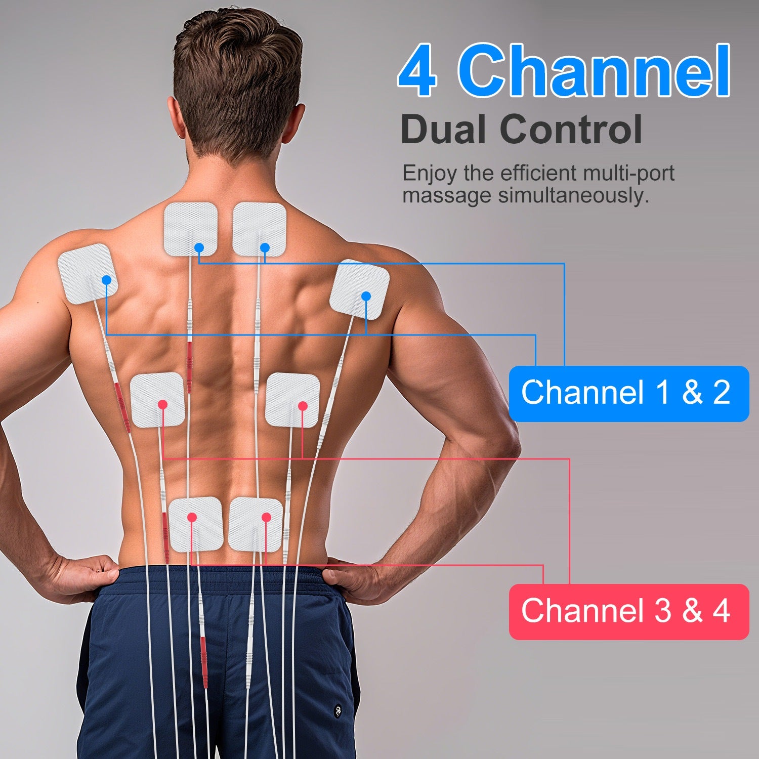 1Pc 4 Channel TENS Unit Muscle Stimulator Rechargeable Digital TENS Muscle Massager With 48 Modes 20 Intensity Levels 8 Pads Timer For Valentines Gift