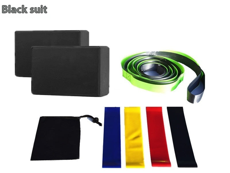 Yoga Block Eight-piece Set Stretch Belt Brick Latex Pull Strap Black Buggy Bag