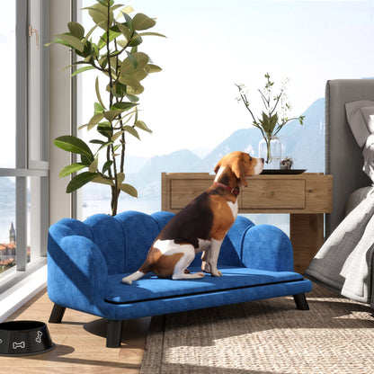 Pearl Design Pet Sofa for Medium and Large Sized Dogs, Pet Bed with Cushion and Solid Wood Legs, Dark Blue