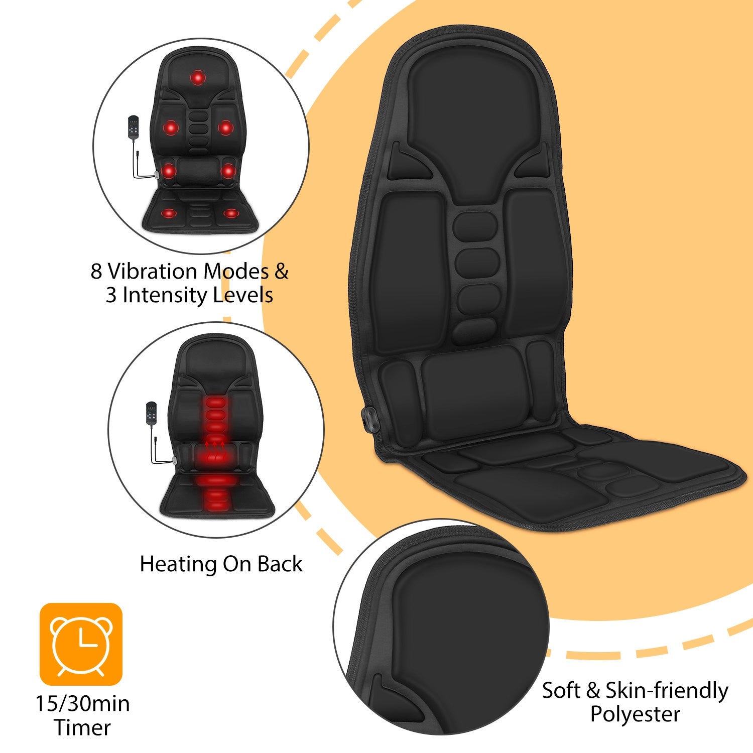 1Pc Back Massager Cushion Electric Massage Car Seat Cushion Chair Pad With Heating Function 8 Vibration Modes 3 Intensity Levels Fedex Shipping