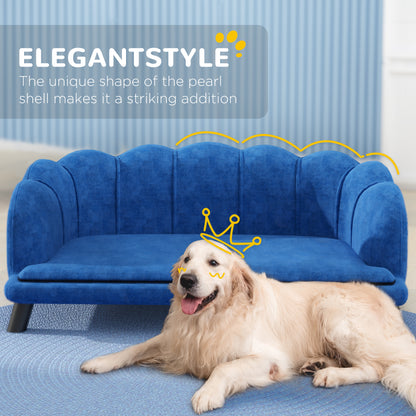 Pearl Design Pet Sofa for Medium and Large Sized Dogs, Pet Bed with Cushion and Solid Wood Legs, Dark Blue