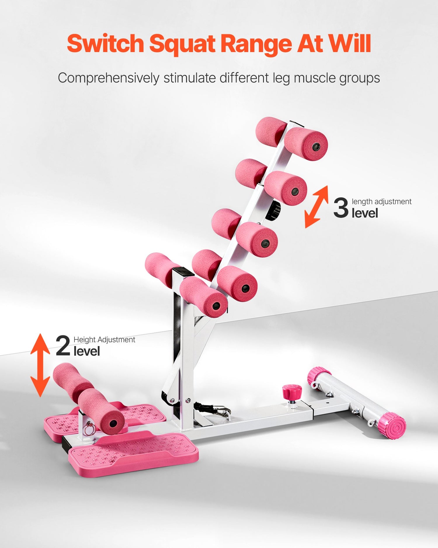 Deep Squat Machine, Adjustable Glutes Trainer Machine With 3 High-Strength Resistance Bands, Folding Core Leg &amp; Glutes Exercise Trainer, Push Up Workout Equipment At Home Gym, Pink + White