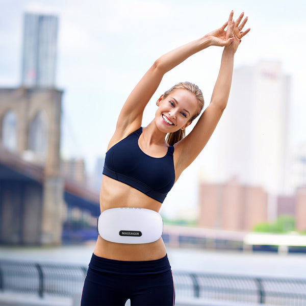 Stone Abdominal Massager - Dual Rotating Heads With 6 Red Lights, 5 Modes 3 Speeds 3 Heat Settings, 2500mAh Rechargeable, Adjustable Belt For Menstrual/Bloating Relief