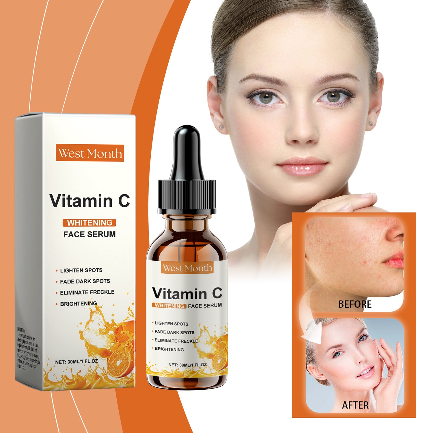 West&amp;Month Vitamin C Face Serum, Moisturizing, Hydrating, Brightening, Tender And Smooth Skin Essence