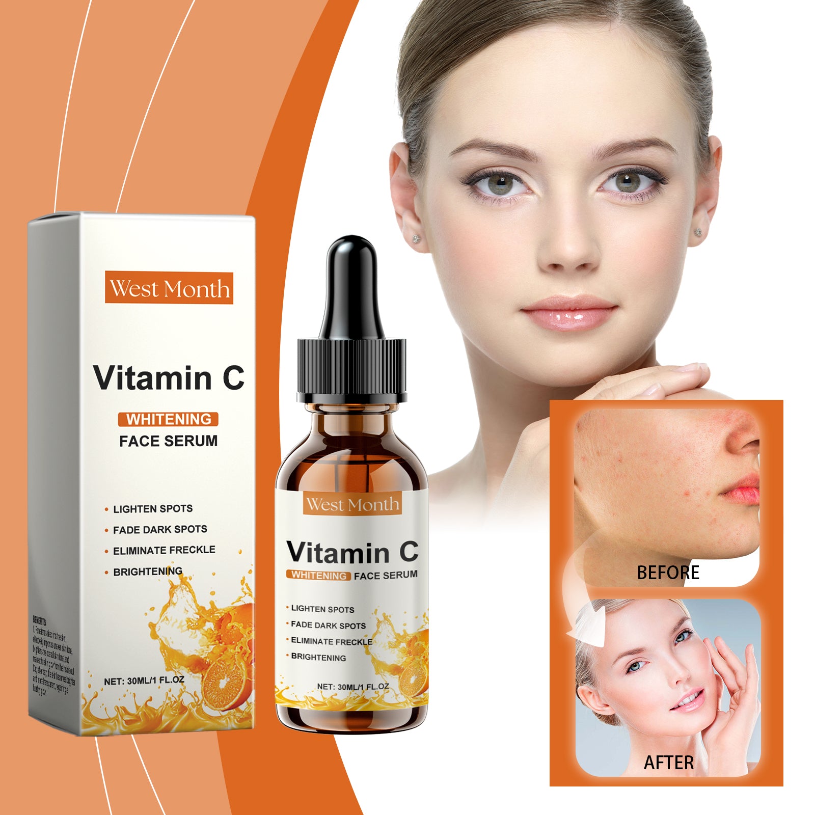 West&amp;Month Vitamin C Face Serum, Moisturizing, Hydrating, Brightening, Tender And Smooth Skin Essence