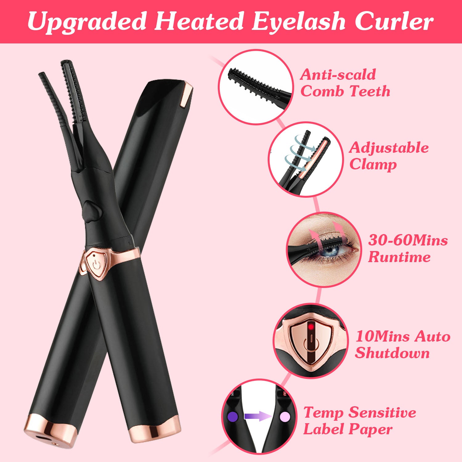 1Pc 2 In 1 Clip Comb Heated Eyelash Curler Electric Mini Lash Curler Natural Eye Lash Makeup Tool With 3 Temp Settings 15Mins Shutdown
