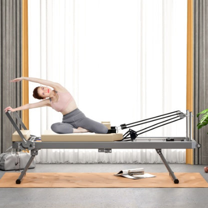 Pilates Reformer Machine For Home Gym Workout, Foldable Pilates Equipment With High Strength Alloy Springs For Beginners, Up To 330lbs