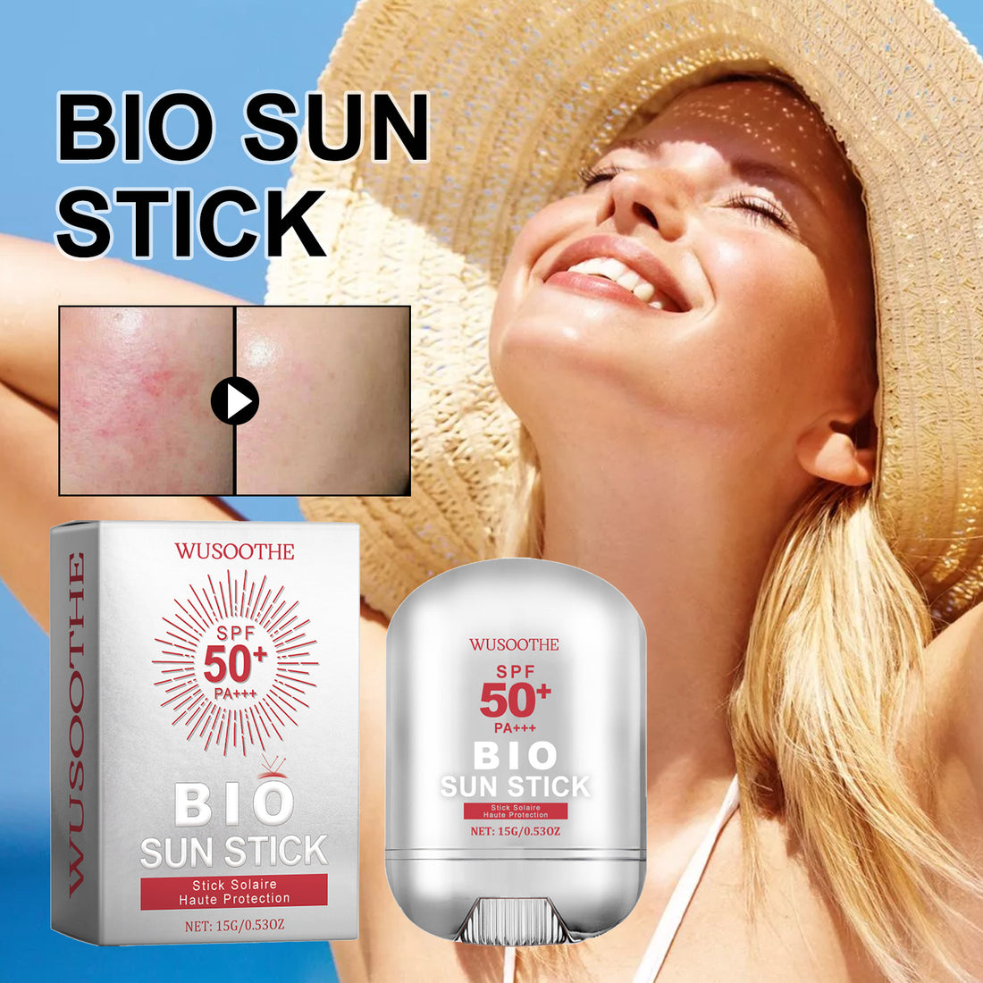 WUSOOTHE Bio Sun Stick 15G - Advanced Protection with Peptide Complex, Collagen and Hyaluronic Acid Spf50,Portablestrong Uvprotection Sunscreen Stick