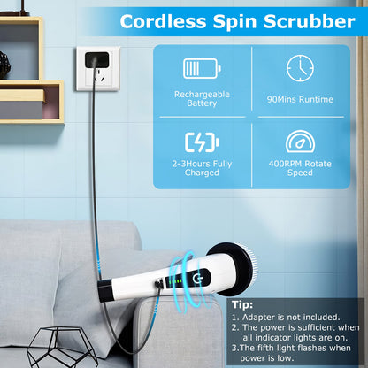 Cordless Electric Spin Scrubber – Powerful Bathroom &amp; Tile Cleaning Brush with 8 Heads