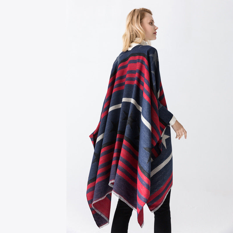 Cashmere Cape Split Shawl Air Conditioning Blanket