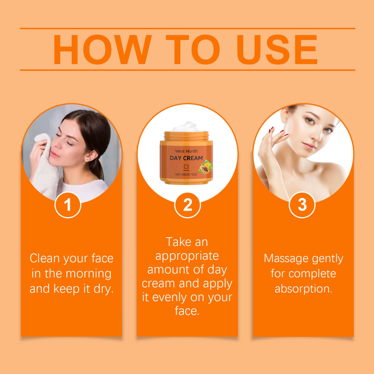 West&amp;Month Papaya Facial Cream, Lightens And Improves Facial Hydration, Moisturizes, Brightens And Softens Skin