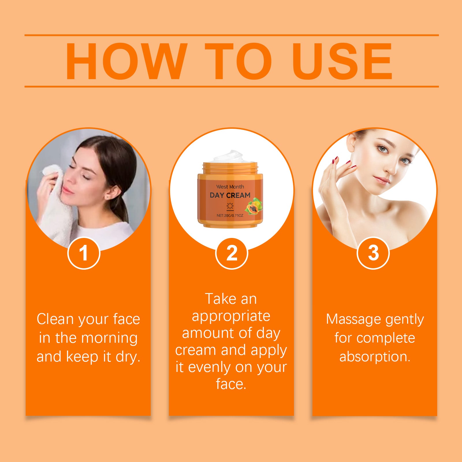 West&amp;Month Papaya Facial Cream, Lightens And Improves Facial Hydration, Moisturizes, Brightens And Softens Skin