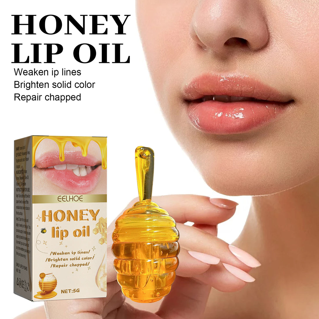 EELHOE Honey Lip Oil, Reduces Lip Lines, Prevents Cracking And Peeling, Moisturizing Lip Care Oil.