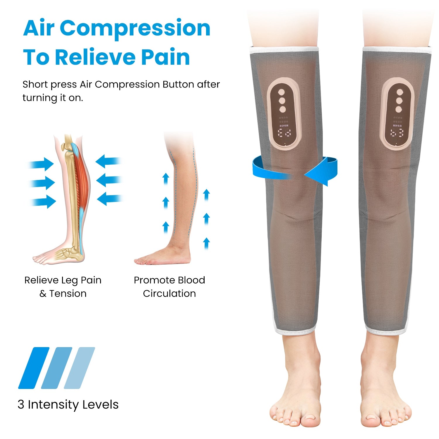 1Pc Cordless Leg Massager Air Compression Massager With Heat Thigh Knee Calf Massager With 3 Modes Adjustable Wrap For Pain Relief