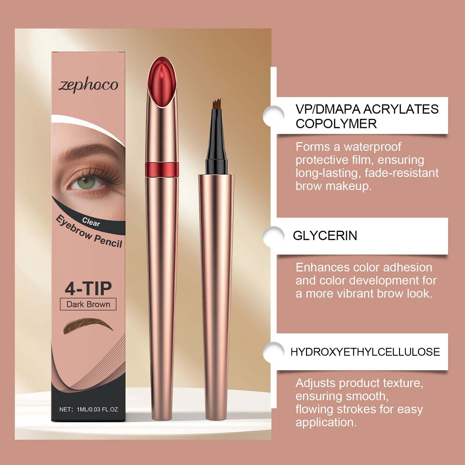 Dark Brown Four-prong Eyebrow Pencil For Everyday Brow Shaping