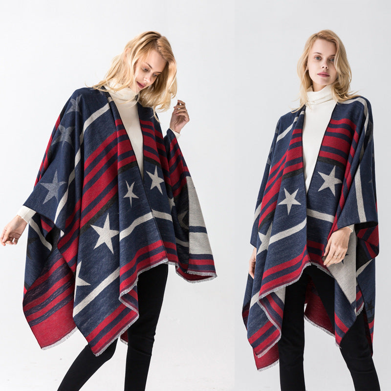 Cashmere Cape Split Shawl Air Conditioning Blanket