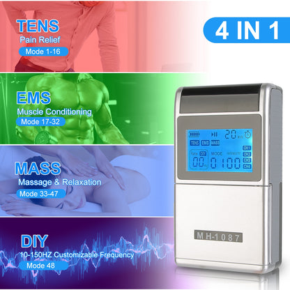 1Pc 4 Channel TENS Unit Muscle Stimulator Rechargeable Digital TENS Muscle Massager With 48 Modes 20 Intensity Levels 8 Pads Timer For Valentines Gift
